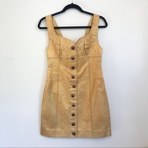 Free People Gold Cow Leather Button Mini Dress